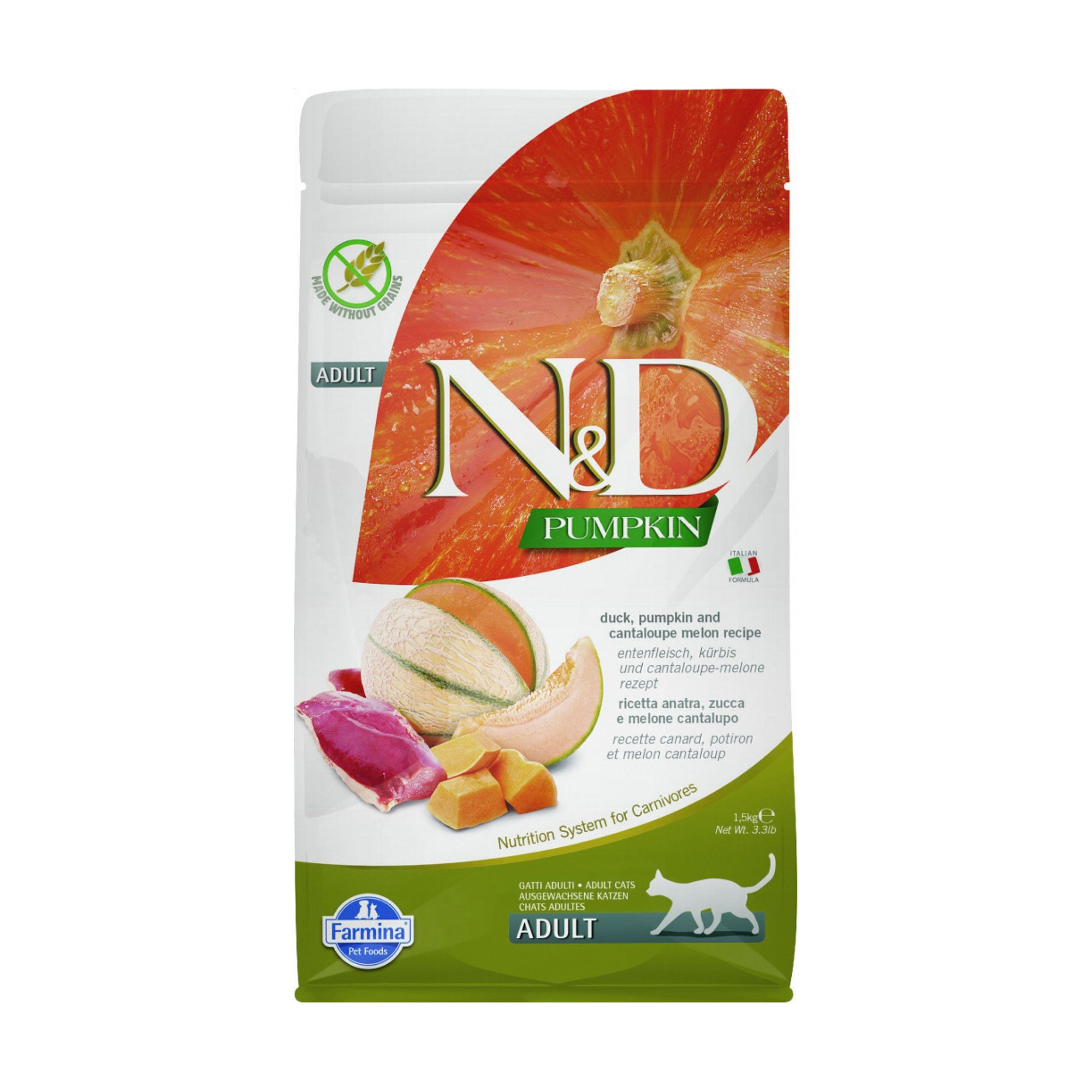Беззерновий сухий корм для дорослих котів Farmina N&amp;D Pumpkin Adult з качкою та гарбузом, 1.5 кг